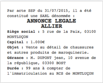 annonce legale allier